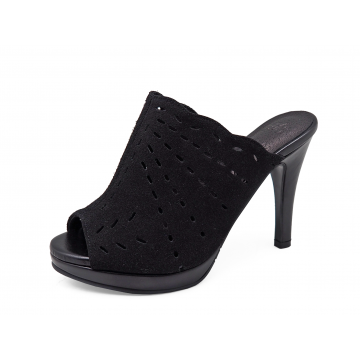 Women Sandals High Heel HSC-02 Black Suede-Black Nappa