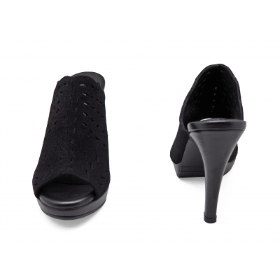 Women Sandals High Heel HSC-02 Black Suede-Black Nappa