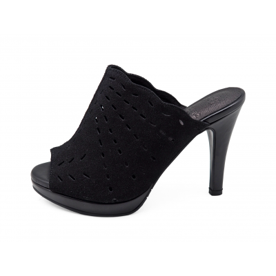 Women Sandals High Heel HSC-02 Black Suede-Black Nappa