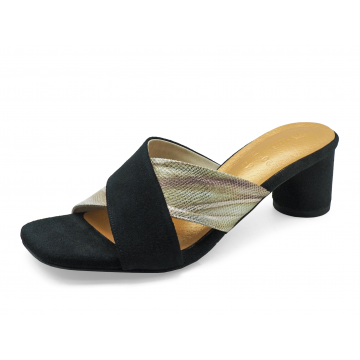 Women Sandals HSC-04 Black Suede-Imported Print Leather