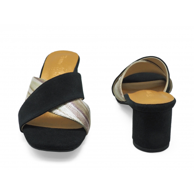 Women Sandals HSC-04 Black Suede-Imported Print Leather