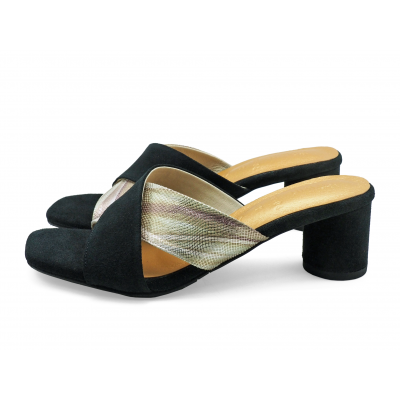 Women Sandals HSC-04 Black Suede-Imported Print Leather