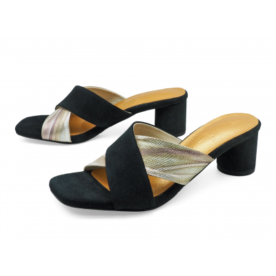 Women Sandals HSC-04 Black Suede-Imported Print Leather
