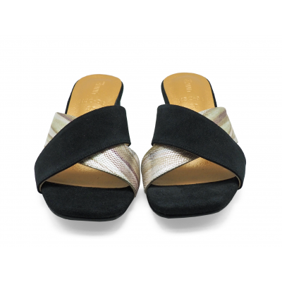 Women Sandals HSC-04 Black Suede-Imported Print Leather