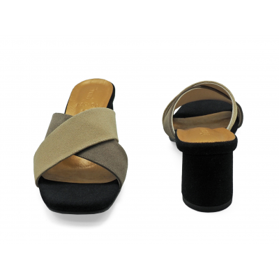 รองเท้าแตะ HSC-04 หนังกลับเบจ-กลับกากี