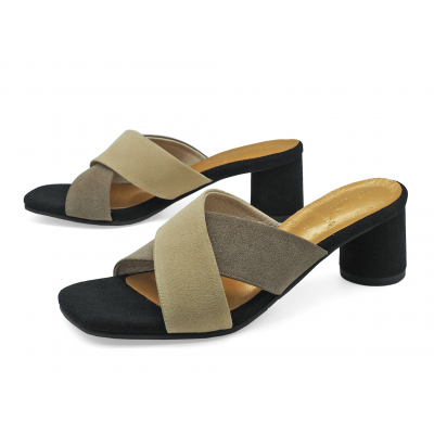 รองเท้าแตะ HSC-04 หนังกลับเบจ-กลับกากี