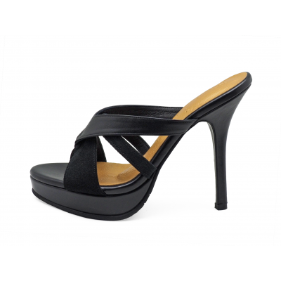 Women Sandals High Heel HSC-30 Black Nappa-Black Suede