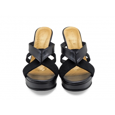 Women Sandals High Heel HSC-30 Black Nappa-Black Suede