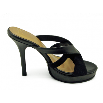 Women Sandals High Heel HSC-30 Black Nappa-Black Suede