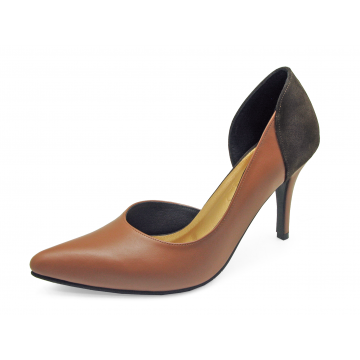 Women Courts High Heel HSC-65 Tan Nappa-Dark Brown Suede