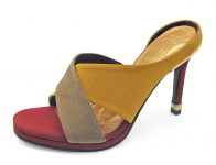 Women Sandals High Heel HSC-94 Khaki Suede-Yellow Suede