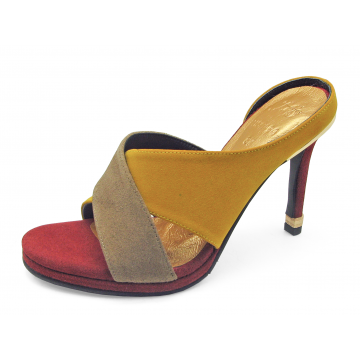 Women Sandals High Heel HSC-94 Khaki Suede-Yellow Suede