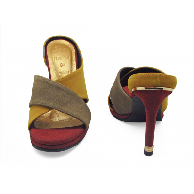 Women Sandals High Heel HSC-94 Khaki Suede-Yellow Suede