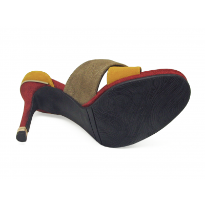 Women Sandals High Heel HSC-94 Khaki Suede-Yellow Suede