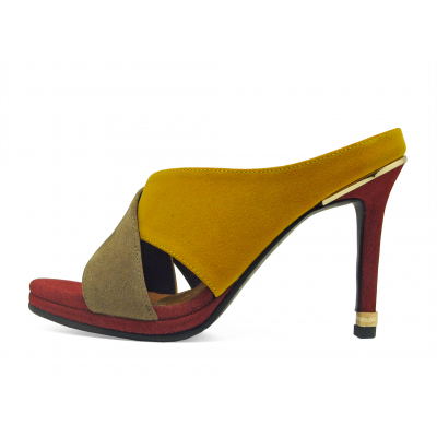 Women Sandals High Heel HSC-94 Khaki Suede-Yellow Suede