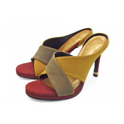Women Sandals High Heel HSC-94 Khaki Suede-Yellow Suede