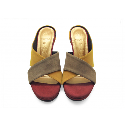 Women Sandals High Heel HSC-94 Khaki Suede-Yellow Suede