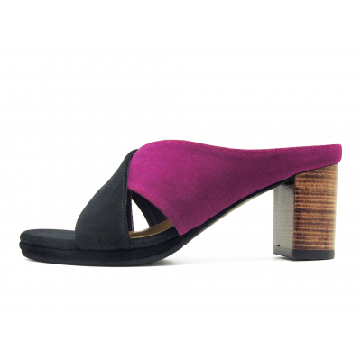 Women Sandals HSC-97 Black-Purple Suede