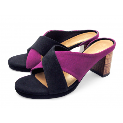 Women Sandals HSC-97 Black-Purple Suede