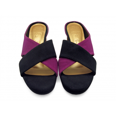 Women Sandals HSC-97 Black-Purple Suede