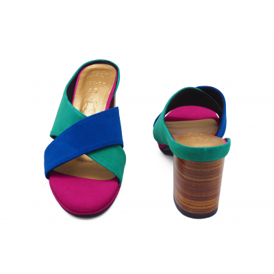 Women Sandals HSC-97 Blue-Mint Green Suede