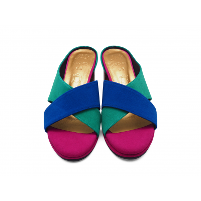 Women Sandals HSC-97 Blue-Mint Green Suede