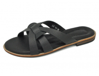 Women Sandals Flat LS-12 Black Corrected Grain Leather
