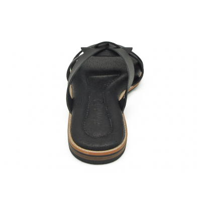 Women Sandals Flat LS-12 Black Corrected Grain Leather