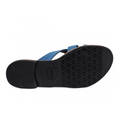 Women Sandals Flat LS-12 Blue Suede