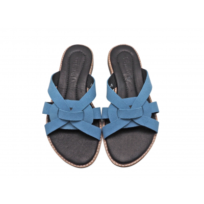 Women Sandals Flat LS-12 Blue Suede