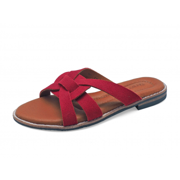 Women Sandals Flat LS-12 Red Suede