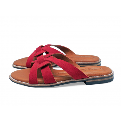 Women Sandals Flat LS-12 Red Suede