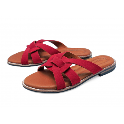 Women Sandals Flat LS-12 Red Suede