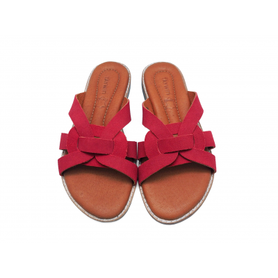 Women Sandals Flat LS-12 Red Suede
