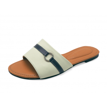 SALE 50%Women Sandals Flat LS-19 	Cream sheep leather-Navy Nappa