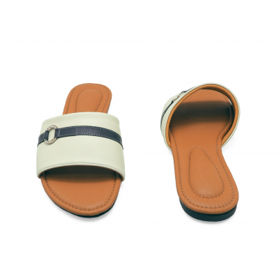 SALE 50%Women Sandals Flat LS-19 	Cream sheep leather-Navy Nappa