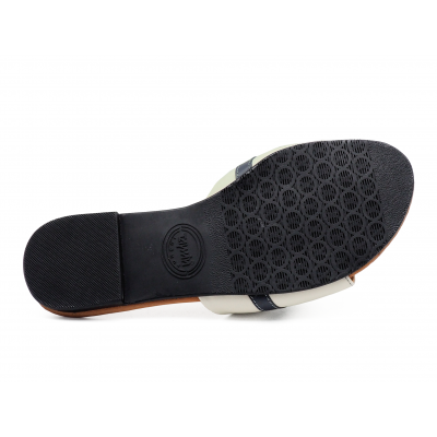 SALE 50%Women Sandals Flat LS-19 	Cream sheep leather-Navy Nappa