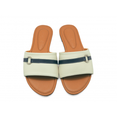 SALE 50%Women Sandals Flat LS-19 	Cream sheep leather-Navy Nappa