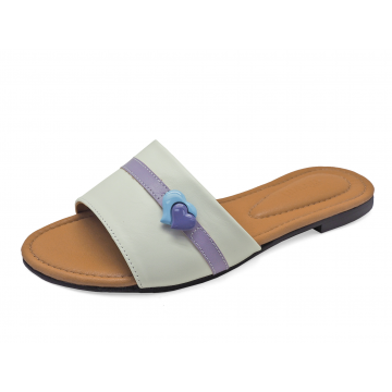 Women Sandals Flat LS-19 	Cream-Purple Nappa