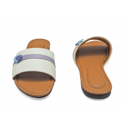 Women Sandals Flat LS-19 	Cream-Purple Nappa