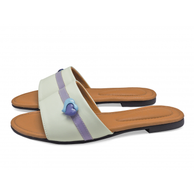 Women Sandals Flat LS-19 	Cream-Purple Nappa