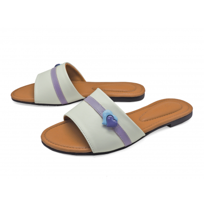 Women Sandals Flat LS-19 	Cream-Purple Nappa