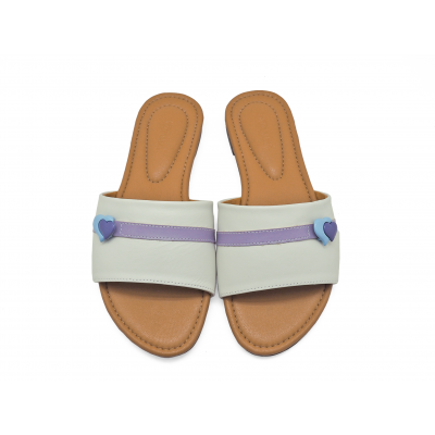 Women Sandals Flat LS-19 	Cream-Purple Nappa