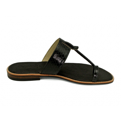 Women Sandals Flat SC-47 Black Snake Skin
