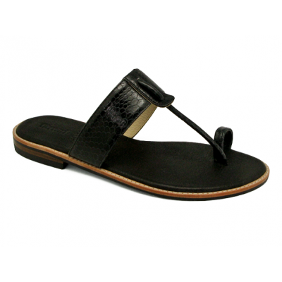 Women Sandals Flat SC-47 Black Snake Skin
