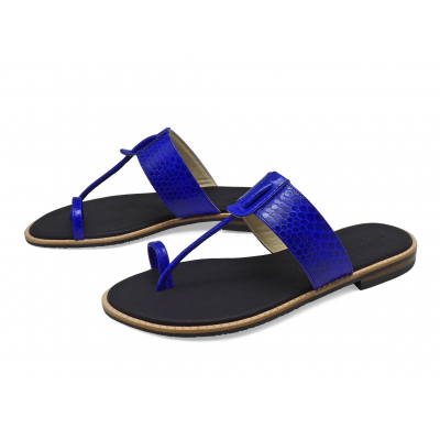 Women Sandals Flat SC-47 Blue Snake Skin