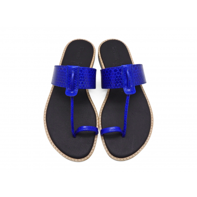 Women Sandals Flat SC-47 Blue Snake Skin