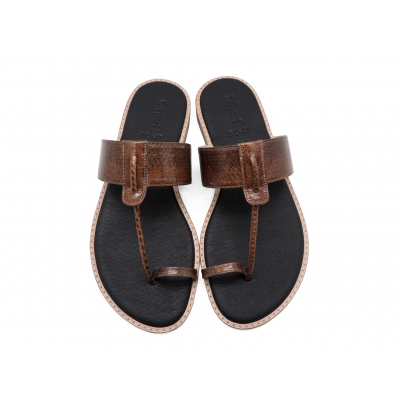 Women Sandals Flat SC-47 Brown Snake Skin