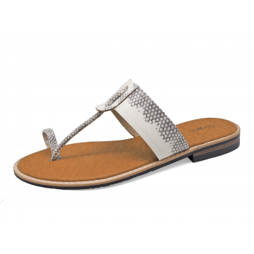 Women Sandals Flat SC-47 White-Black Snake Skin