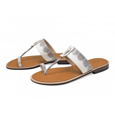 Women Sandals Flat SC-47 White-Black Snake Skin